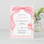 Pink Gingham Bow Birthday Einladung (Stehend Vorderseite)