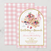 Pink Gingham Bow Coquette Waffle Birthday Brunch Einladung (Vorne/Hinten)
