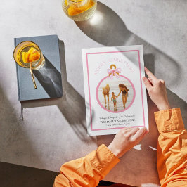 Pink Gingham Bow Coquette Weihnachtsfotokarte Feiertagskarte