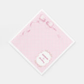 Pink Gingham Bow First Birthday Napkins Serviette (Ecke)