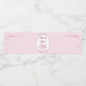Pink Gingham Bow First Birthday Water Bottle Label Wasserflaschenetikett (Einzelnes Label)