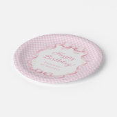 Pink Gingham Bow Girl 1st Birthday Party Paper Pappteller (Schrägansicht)