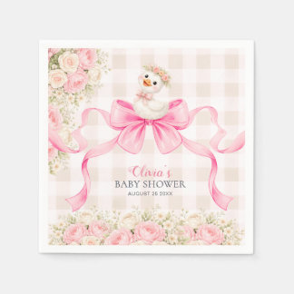 Pink Gingham Bow Goose Girl Baby Shower  Serviette