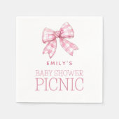 Pink Gingham Bow Name Baby Shower Picnic Serviette (Vorderseite)