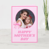 Pink Gingham Bow Photo Mother's Day Card Karte (Vorderseite)