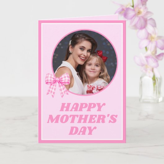 Pink Gingham Bow Photo Mother's Day Card Karte (Orchidee)