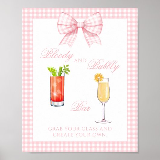 Pink Gingham Bow Preppy Coctail Bar Sign Poster (Vorne)