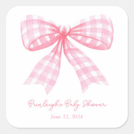 Pink Gingham Bow Ribbon Coquette Label Quadratischer Aufkleber