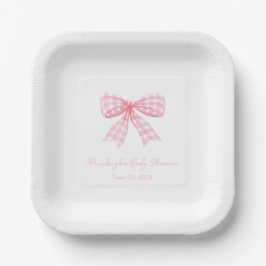 Pink Gingham Bow Ribbon Coquette Personalisiert Pappteller