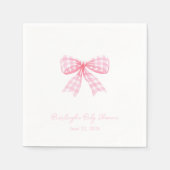 Pink Gingham Bow Ribbon Coquette Personalisiert Serviette (Vorderseite)