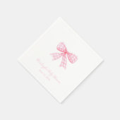 Pink Gingham Bow Ribbon Coquette Personalisiert Serviette (Ecke)