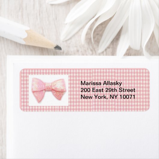 Pink Gingham Bow Rücksendeadresse (Insitu)