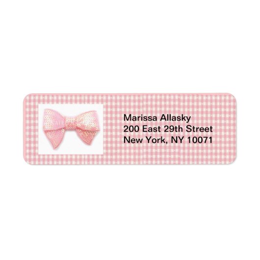 Pink Gingham Bow Rücksendeadresse (Vorne)