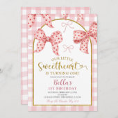 Pink Gingham Bow Sweetheart Birthday  Einladung (Vorne/Hinten)