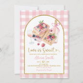 Pink Gingham Bow Waffle Berries Bridal Brunch Einladung (Vorderseite)