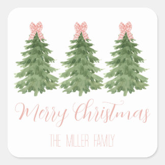 Pink Gingham Bow Weihnachtsbaum Sticker Geschenk T