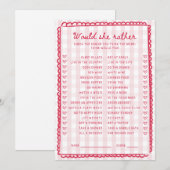 Pink Gingham Bridal Shower Would She Rather Card Einladung (Vorne/Hinten)