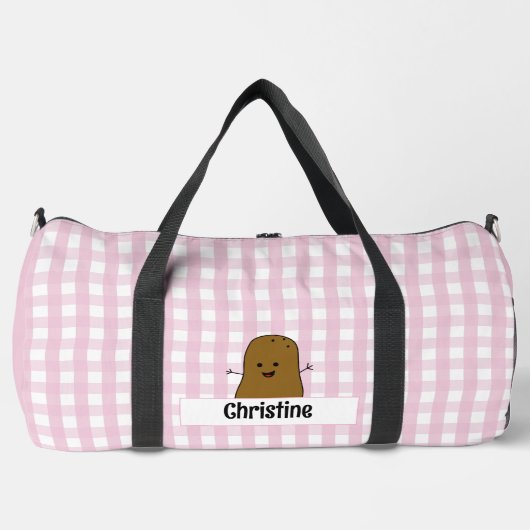 Pink Gingham Brown Potato Custom Duffle Bag (Vorderseite)