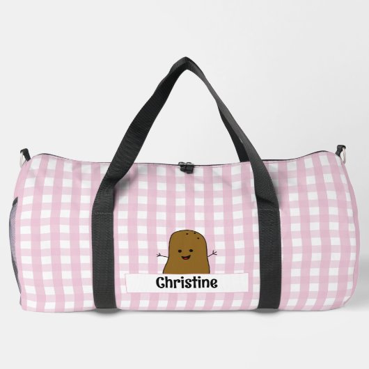 Pink Gingham Brown Potato Custom Duffle Bag (Rückseite)