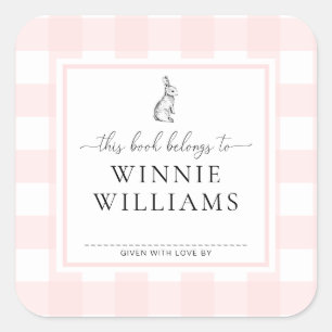 Pink Gingham Bunny Buchzeichen Sticker