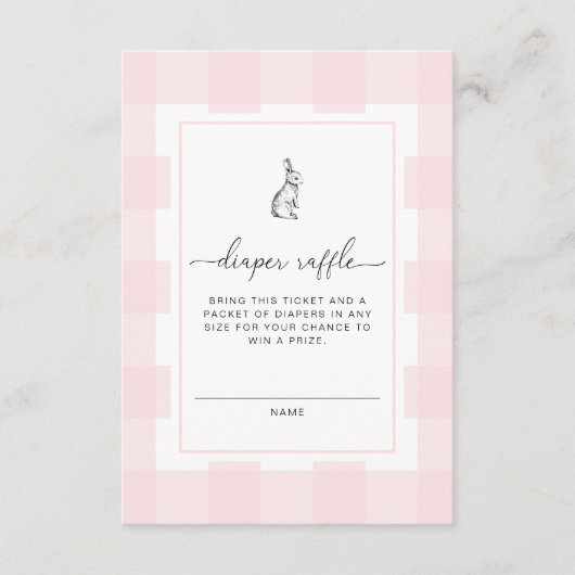 Pink Gingham Bunny Diaper Raffle Ticket Umschließu Begleitkarte (Vorderseite)