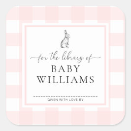 Pink Gingham Bunny für die Bibliothek von Buchzeic Quadratischer Aufkleber