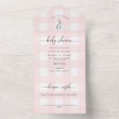 Pink Gingham Bunny Rabbit Baby Dusche All In One Einladung (Innen Boden)