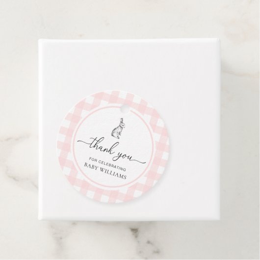 Pink Gingham Bunny Rabbit Baby Dusche Geschenkanhänger (Beispiel)