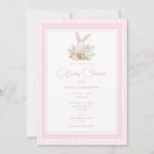Pink Gingham Bunny Rabbit Baby Shower Einladung (Vorderseite)