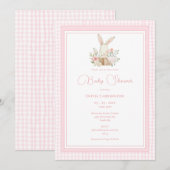 Pink Gingham Bunny Rabbit Baby Shower Einladung (Vorne/Hinten)
