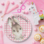 Pink Gingham Bunny Rabbit Babydusche Papierplatte Pappteller (Party)