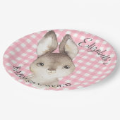 Pink Gingham Bunny Rabbit Babydusche Papierplatte Pappteller (Schrägansicht)