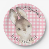 Pink Gingham Bunny Rabbit Babydusche Papierplatte Pappteller (Vorderseite)