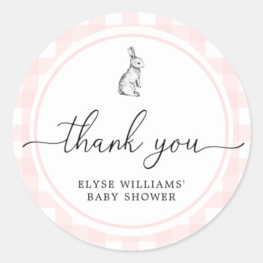 Pink Gingham Bunny Rabbit Dusche Sticker (Vorderseite)
