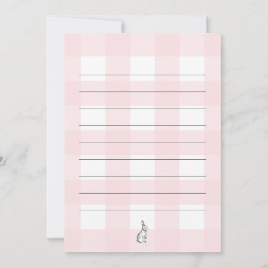 Pink Gingham Bunny Rabbit Flat Danke Karte (Rückseite)