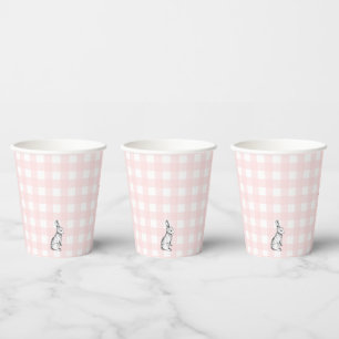 Pink Gingham Bunny Rabbit Papier Becher