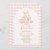 Pink Gingham Bunny Tea Party Birthday Invitation Einladung (Vorne/Hinten)