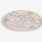 Pink Gingham Bunter Mädchen-Geburtstagsfeier Pappteller (Schrägansicht)