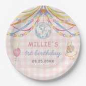 Pink Gingham Bunter Mädchen-Geburtstagsfeier Pappteller (Vorderseite)