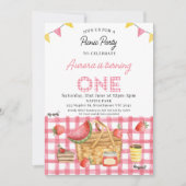 Pink Gingham Bunting Foto Picnic 1. Geburtstag Einladung (Vorderseite)