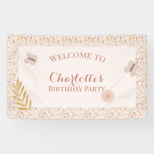 Pink Gingham Butterfly Wildblumen Banner