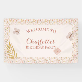 Pink Gingham Butterfly Wildblumen Banner
