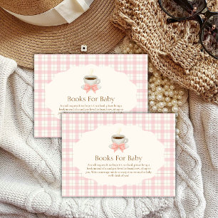 Pink Gingham Café Bébé Coffee Bücher Baby Shower Begleitkarte