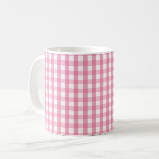 Pink Gingham Check Pattern Two-Tone Coffee Mug Kaffeetasse (Vorderseite Links)
