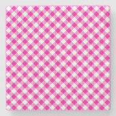 Pink Gingham Checked Square Untersetzer (Vorderseite)