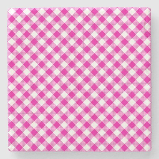 Pink Gingham Checked Square Untersetzer (Vorderseite)