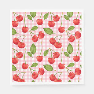 Pink Gingham Cherry Birthday Napkins Serviette