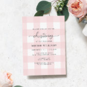 Pink Gingham Christening Einladung
