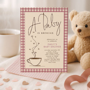 Pink Gingham Coffee Baby Brauen Dusche Einladung