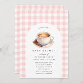 Pink Gingham Coffee Niedlich Baby Dusche Brunch Einladung (Vorne/Hinten)